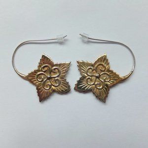 Henna Hibiscus Flower Earrings~ Yellow brass & Silver wires